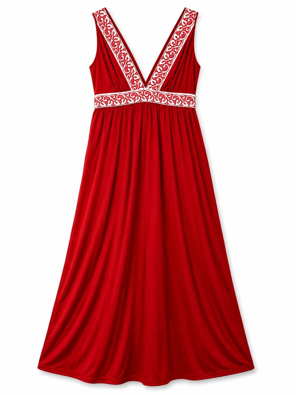 Vintage Goddard Artemis Nightgown M Red White Embroidered Maxi Gown